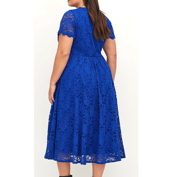 New Torrid 2 (2X 18/20) Fit & Flare Electric Blue Lace Midi Party Cocktail Dress - Picture 3 of 3